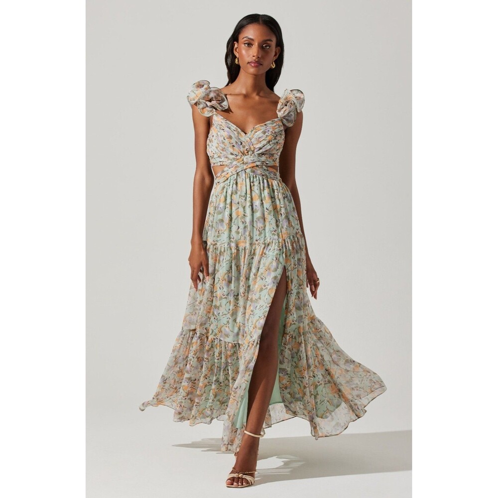 Astr The Label - Fritillaria Maxi Dress - Mint Purple Floral Sz L / Read